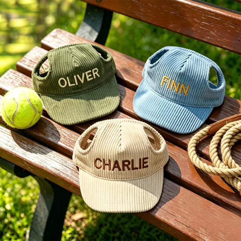 Custom Embroidered Dog Hat with Ear Holes, Personalized Corduroy Pet Baseball Cap