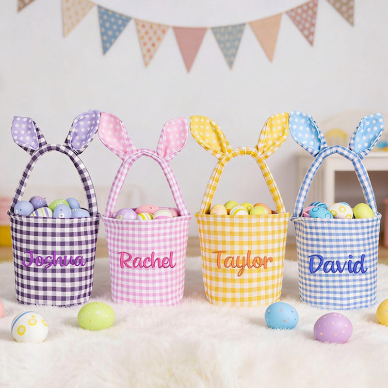 Embroidered Easter Basket Custom Kids Bunny Basket with Name