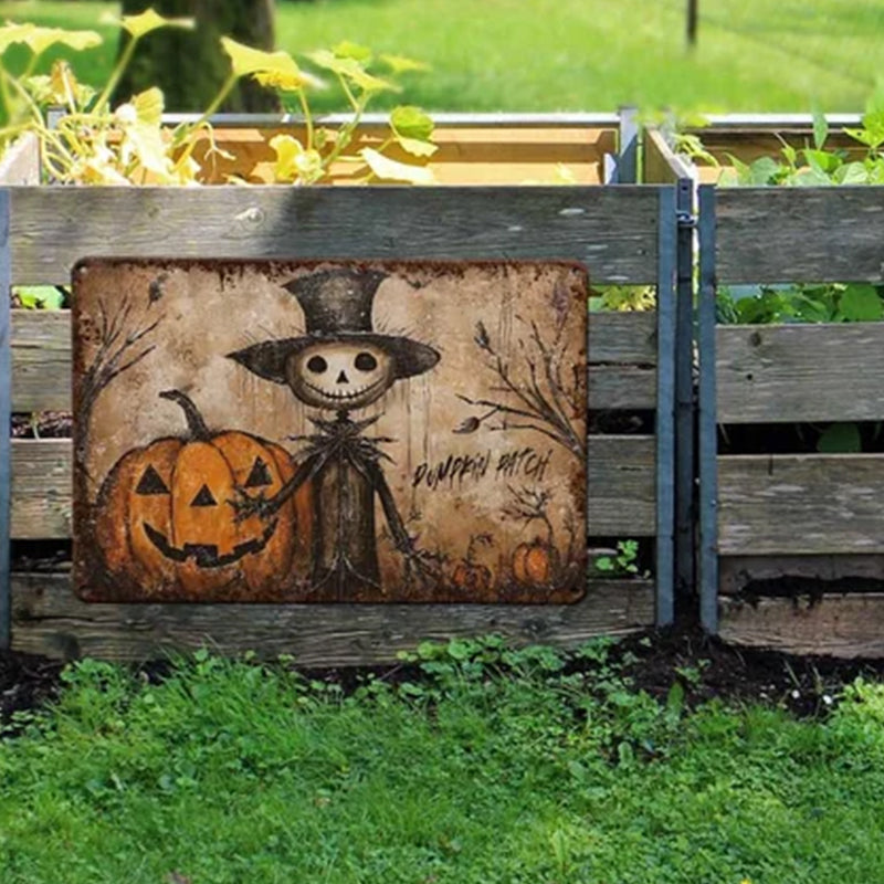Primitive Halloween Decor Metal Sign Decoration Antique Rustic Porch Outdoor Safe