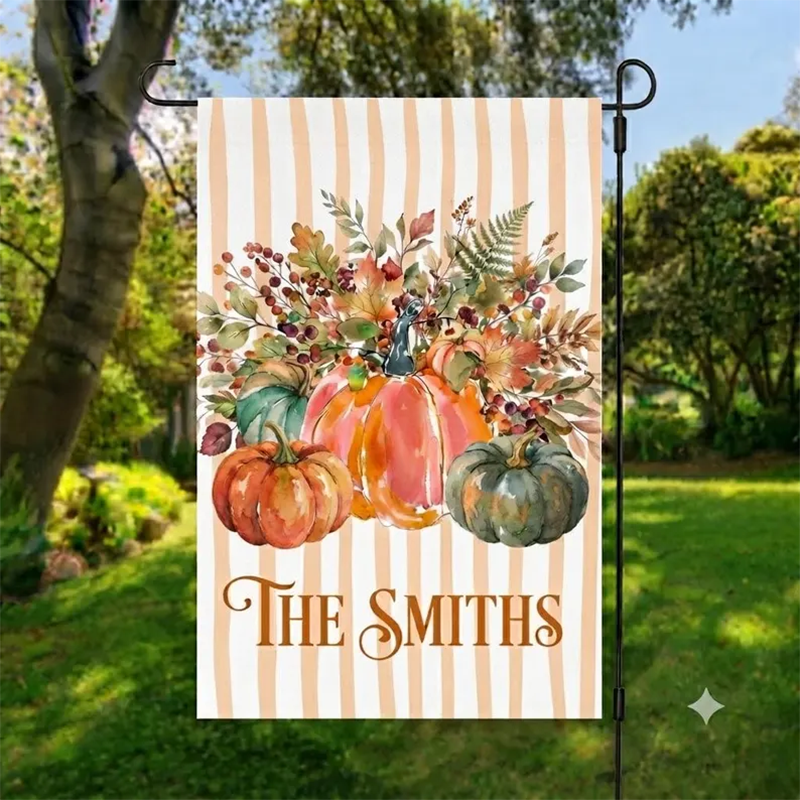 Personalized Watercolor Pumpkin Garden Flag