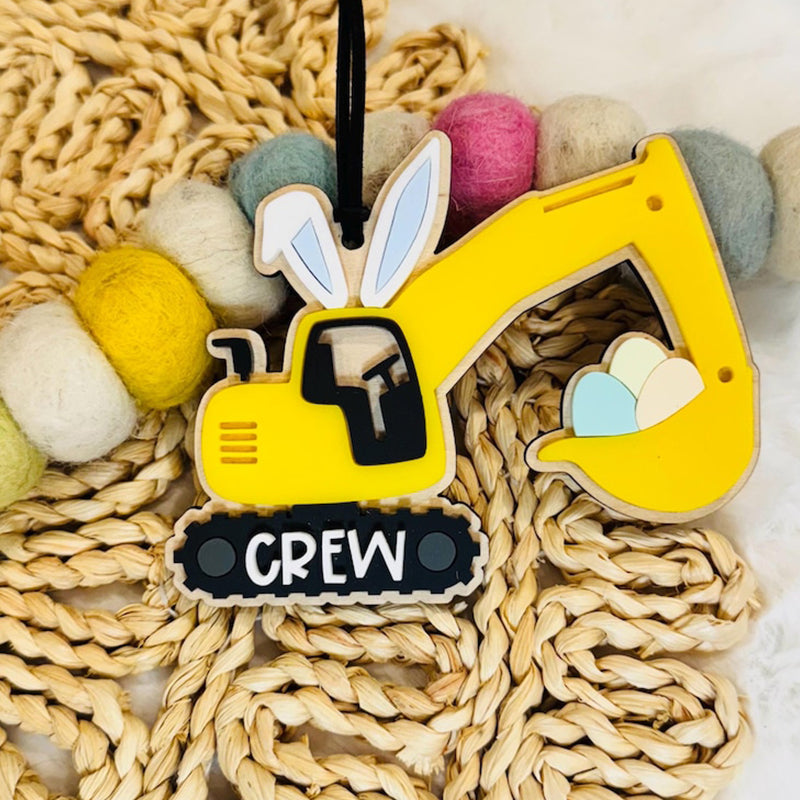 Bunny Ears Construction Trucks Name Tags | Easter Basket Tag