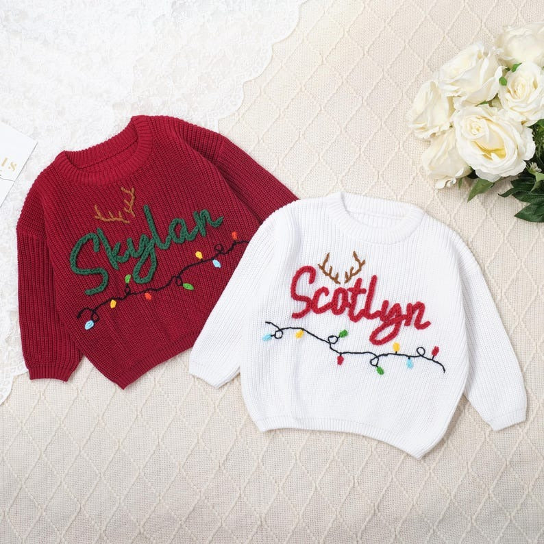 Merry Christmas Personalized Knitted Name Baby Sweater