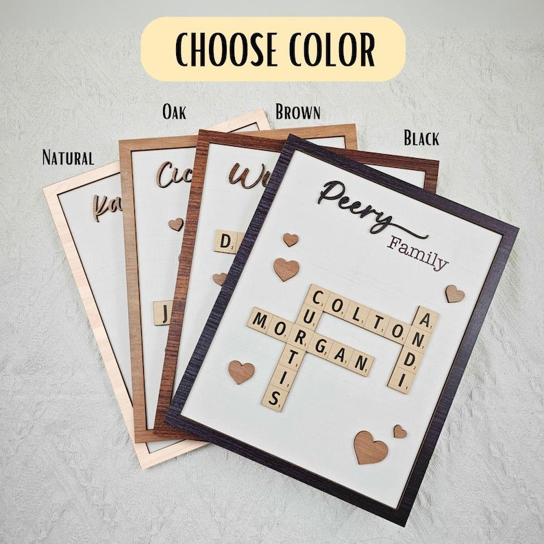 Personalized Scrabble Puzzle Sign, Grandkids Crossword Scrabble Wooden Sign