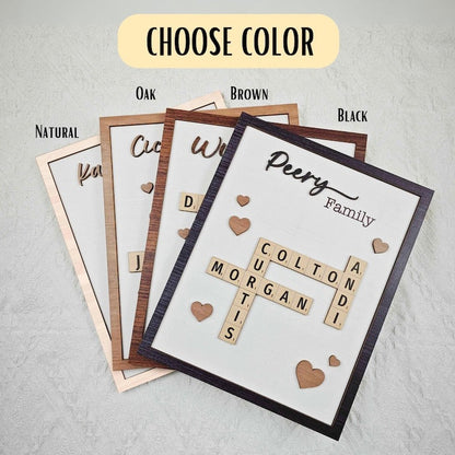 Personalized Scrabble Puzzle Sign, Grandkids Crossword Scrabble Wooden Sign