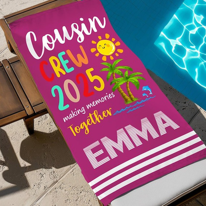 Custom Cousin Crew 2025 Beach Towel, Summer Beach Gift for Cousin