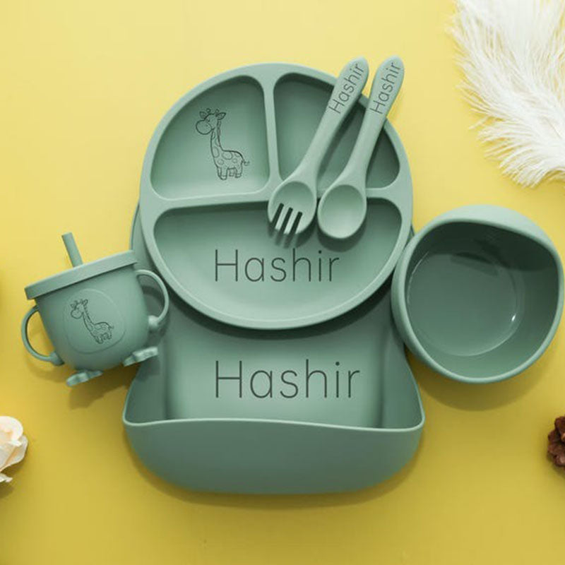 Personalized Silicone Baby Weaning Set | Engraved Silicone Bib