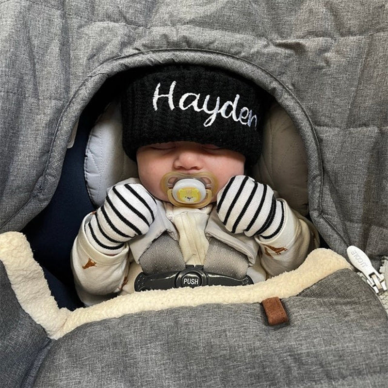 Personalised Infant Winter Hat Custom Embroidered Baby Pom Beanie