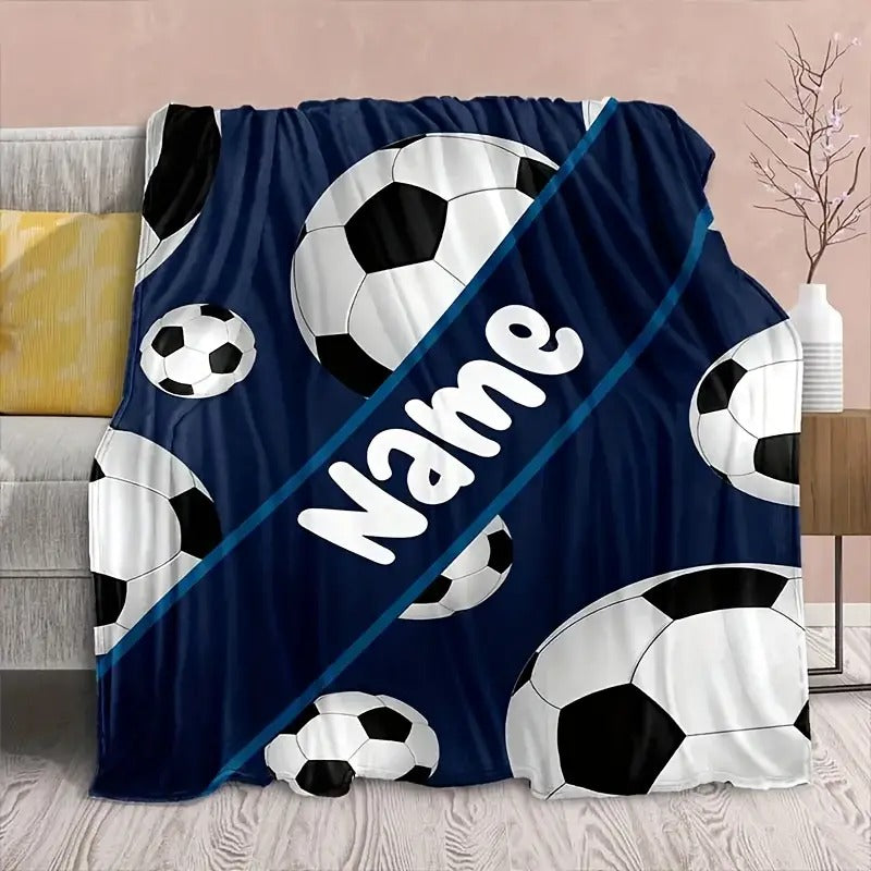 Customizable soccer -Themed Flannel Blanket with Name