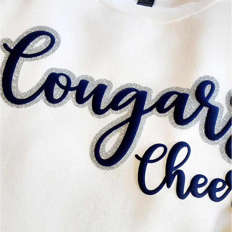 Custom Puff Cheer Sweatshirt, Glitter Cheer Sweater
