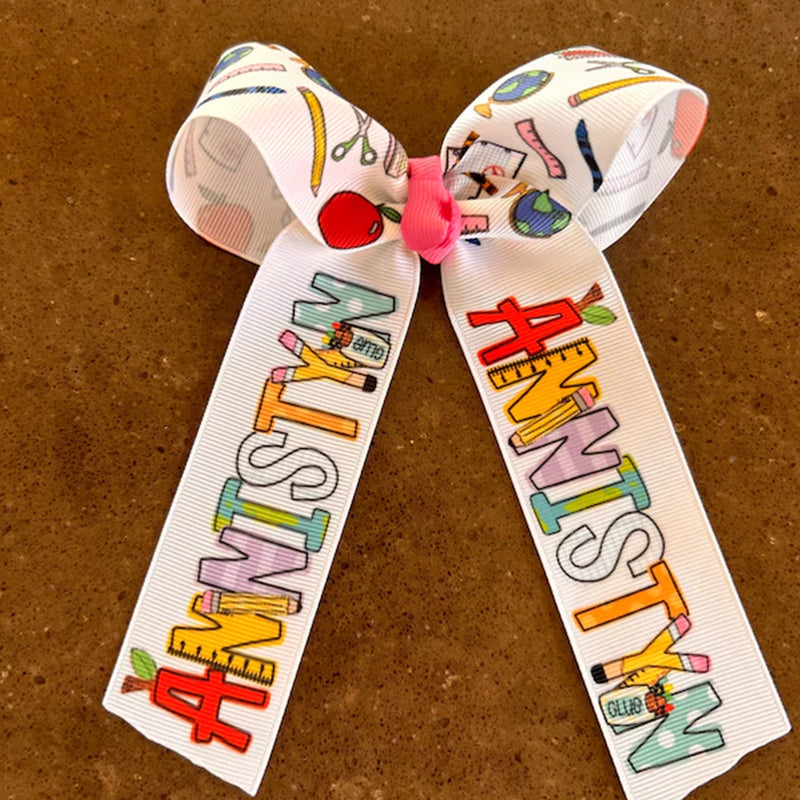 Monogrammed Back to School Hair Bow, First Day of Kindergarten