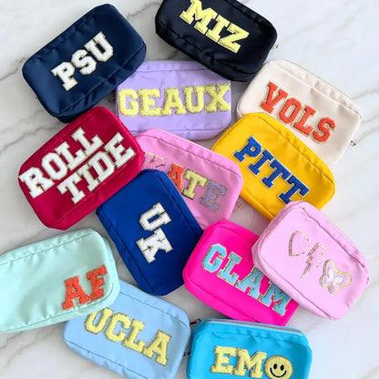 Medium Nylon Travel Pouch, SEWN ON Patches, Personalized