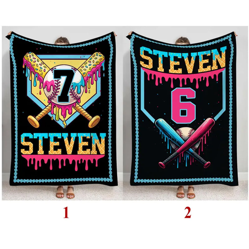 Custom Ice Cream Drip Baseball Blanket
