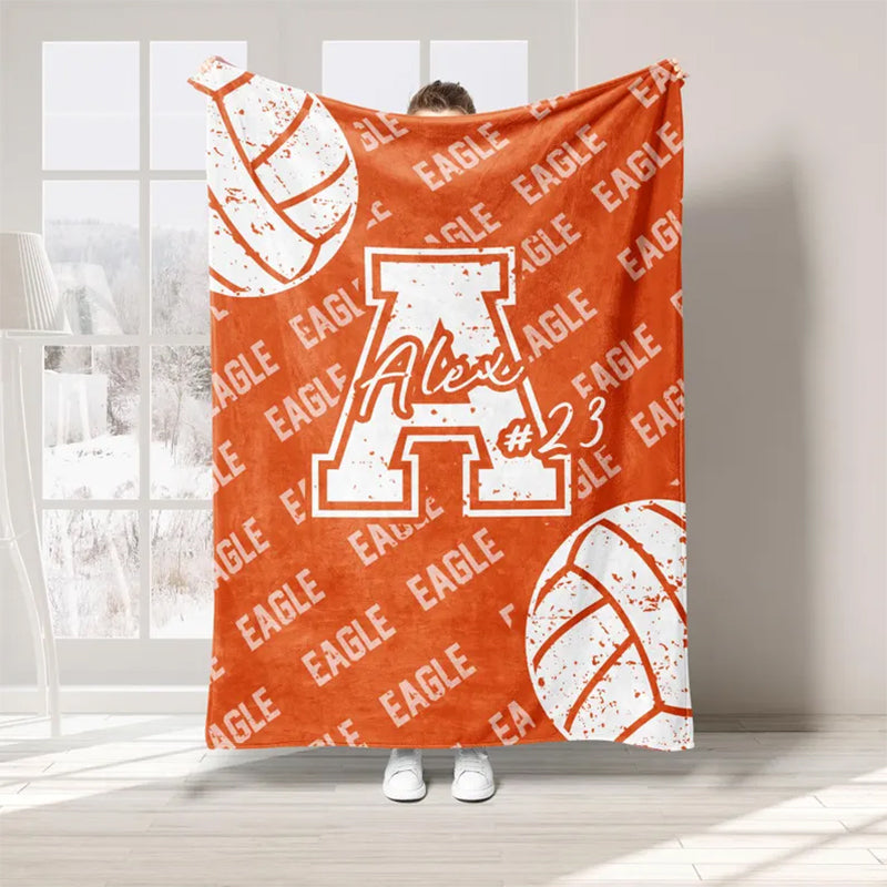 Personalized Volleyball Blanket, Custom Name Number Soft Cozy