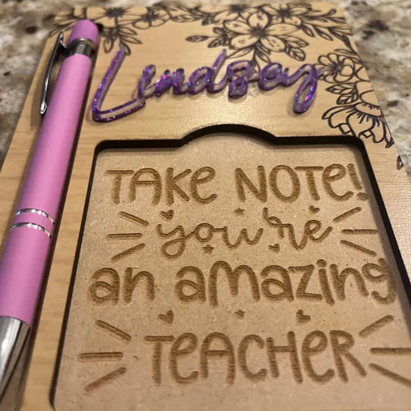 Sticky Note Holder, Pen Holder with Custom Name & Pen