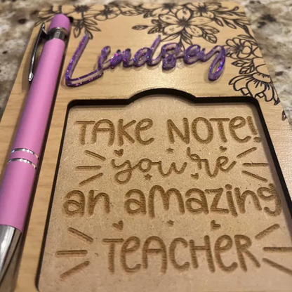 Sticky Note Holder, Pen Holder with Custom Name & Pen