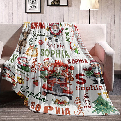 Personalized Christmas Santa Reindeer Custom Name Blanket