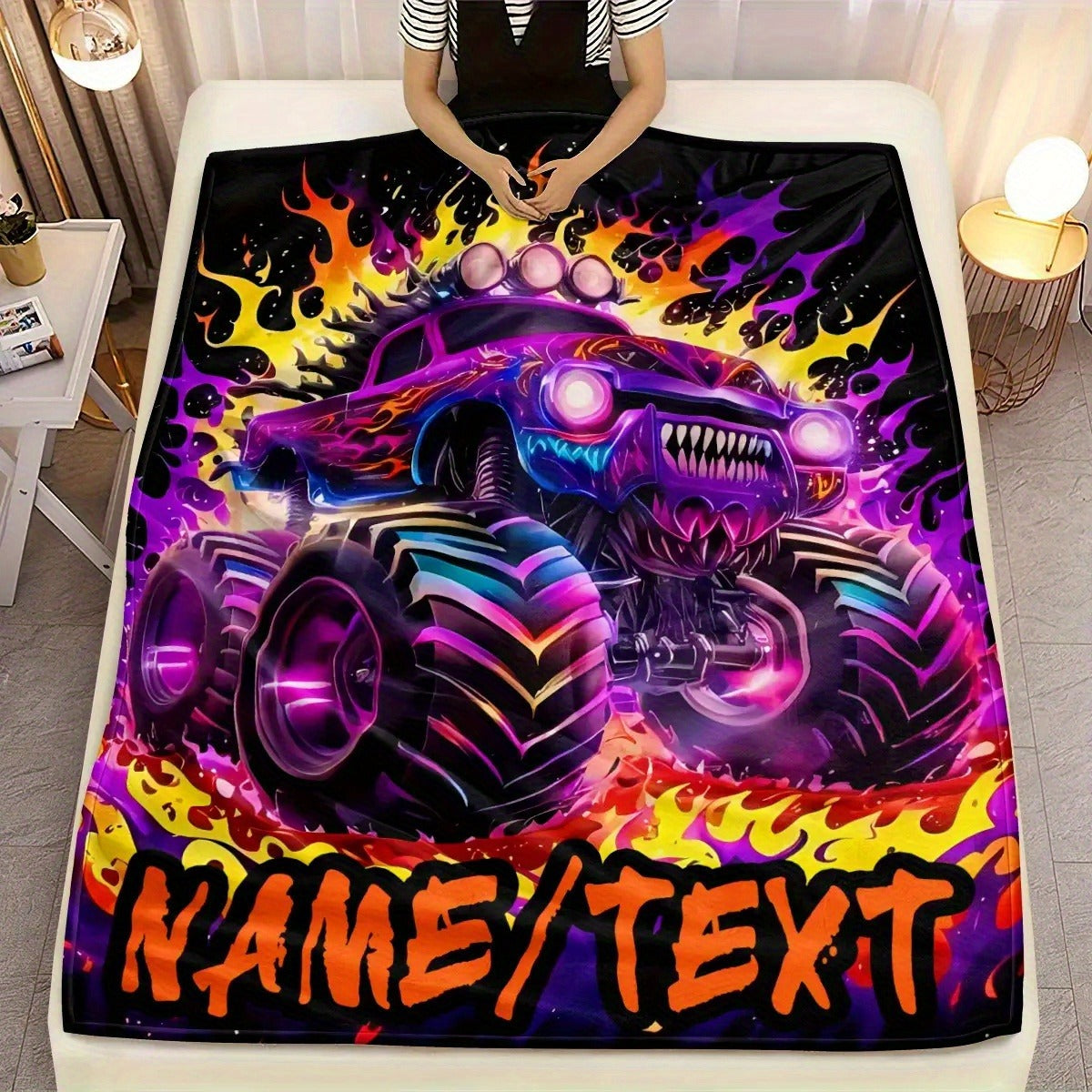 Personalized Monster Truck Blanket Custom with Name