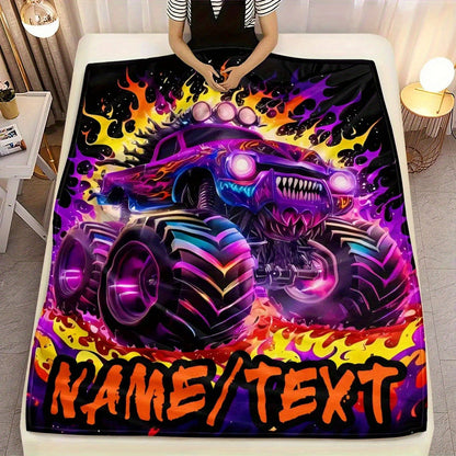 Personalized Monster Truck Blanket Custom with Name