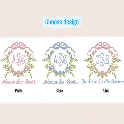 Personalized Baby Banner, Floral Crest Welcome Banner with bows