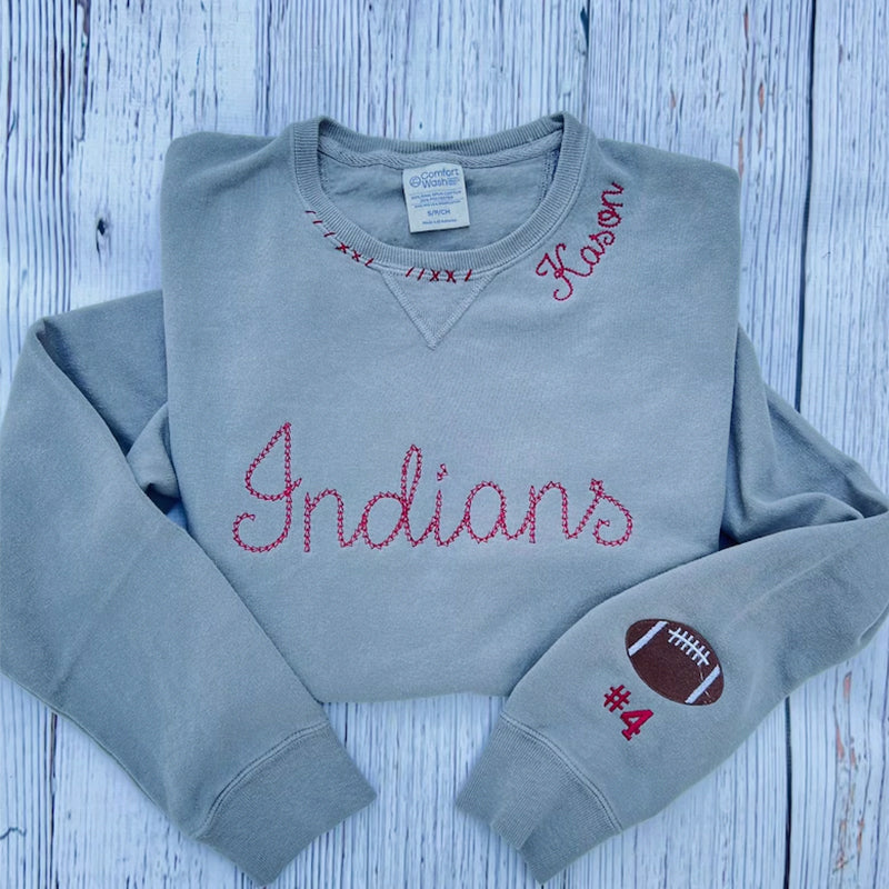 Football Sweatshirt, Sports Mom Sweatshirt, Embroidered Neck Shirt
