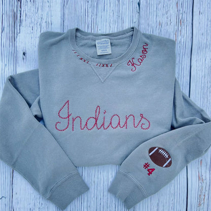 Football Sweatshirt, Sports Mom Sweatshirt, Embroidered Neck Shirt