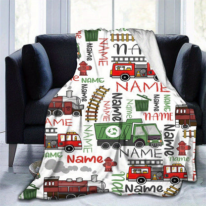 Personalized Name Vehicle Blanket: Customizable with Trains, Fire Trucks