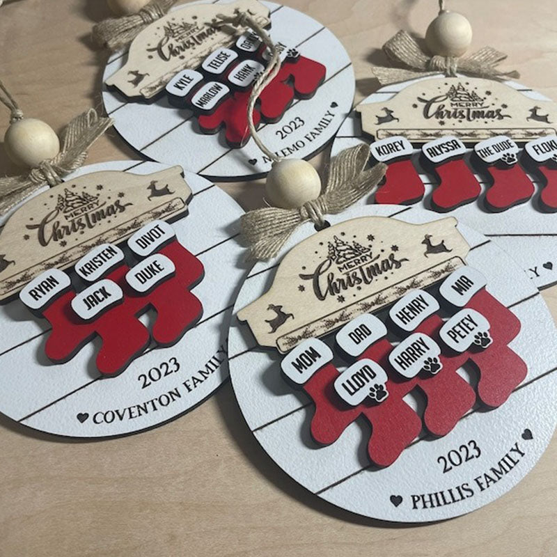 Custom Wooden Family Christmas Ornament | 3dLaser Cut Personalized Family Name 1-10