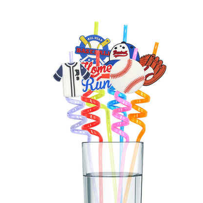 24 pcs Baseball  Themed Reusable Straws