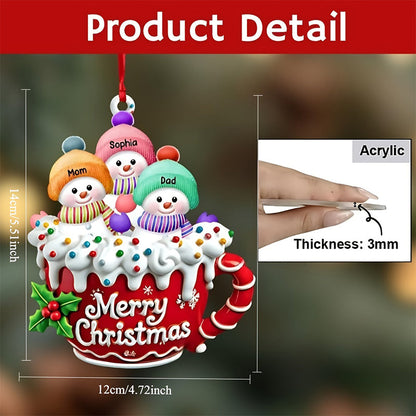 Personalized Snowman Family Ornament, Custom Family Christmas Ornament