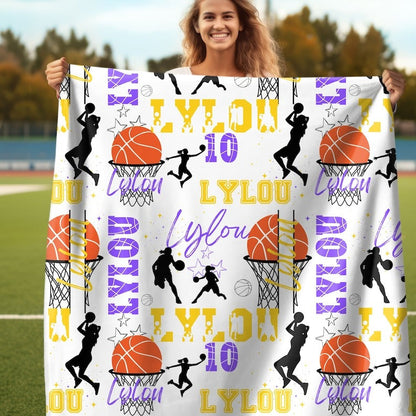 Basketball Girl or Boy Personalized Blanket, Custom Name Basketball Throw