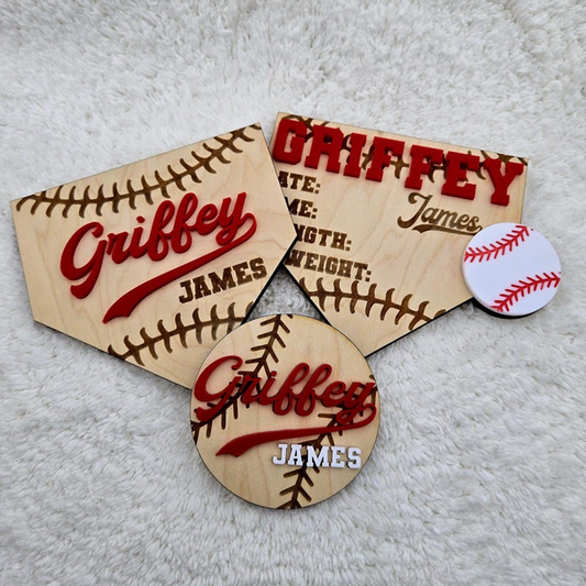 Baseball birth announcement sign newborn name sign baseball home plate birth stat hospital name sign