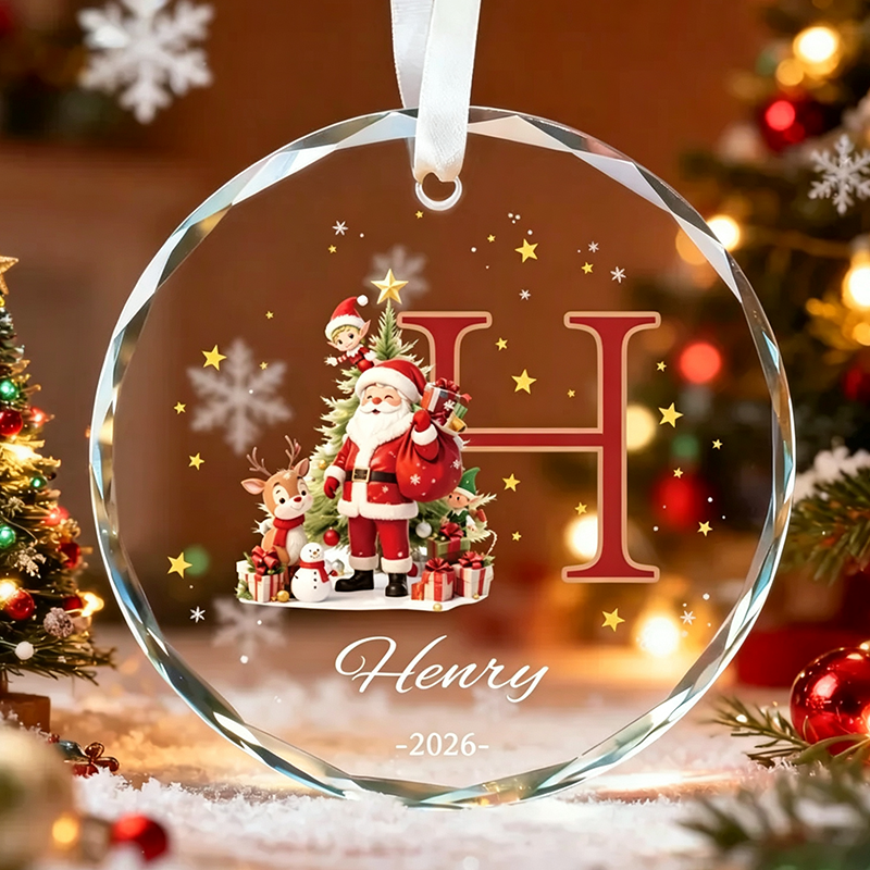 Custom Monogram Name Ornament, Elf Snowman Christmas Ornaments