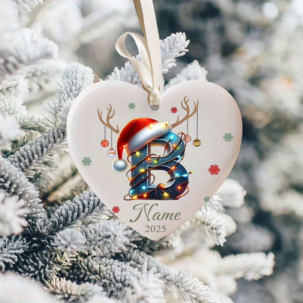 Personalized Christmas Initial Name Heart-Shaped Ornament