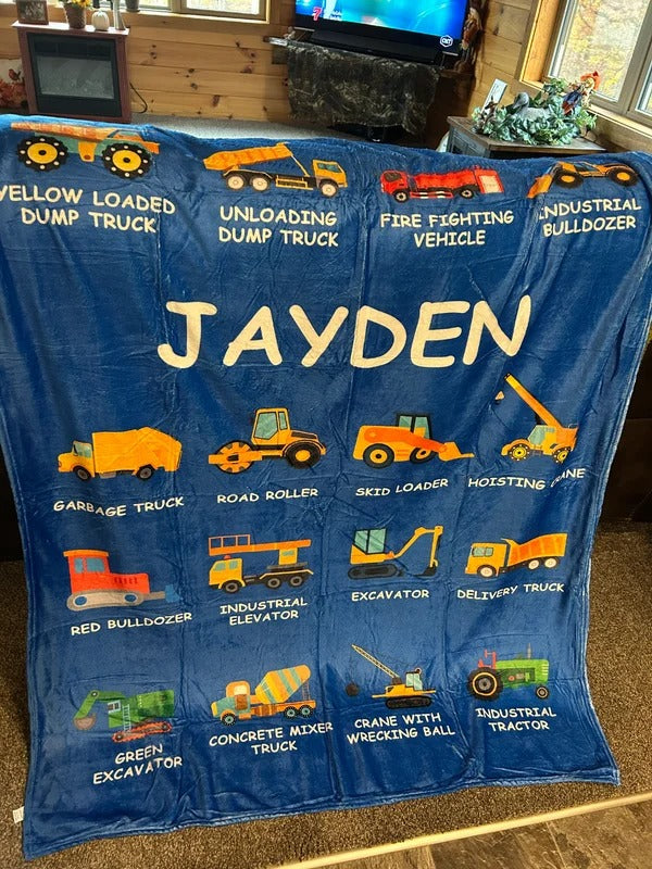 Personalized Construction Truck Blanket with Name