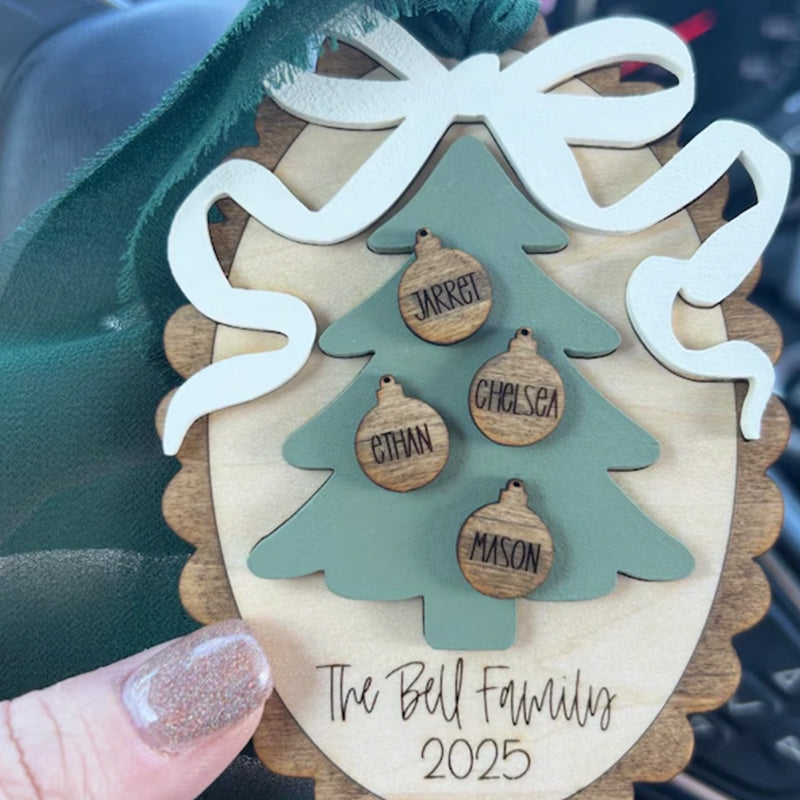 Personalized Family Christmas Ornament: Scalloped Bow
