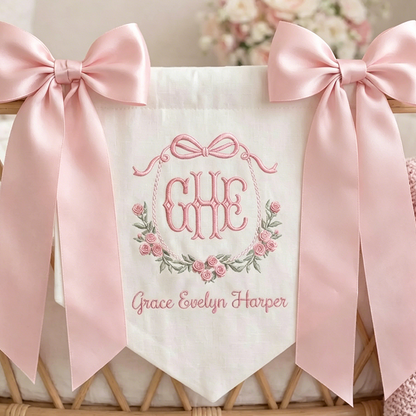 Custom Baby Banner For Hospital Door Sign & Nursery, Monogram Baby Announcement Banner