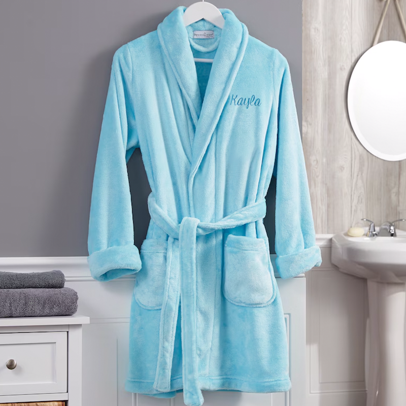 Classic Embroidered Short Fleece Robe, Gifts for Her