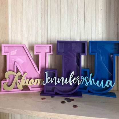 Personalized Letter Piggy Bank: Wooden Initial Coin Bank