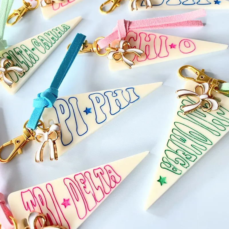 Sorority Pennant Keychain l Personalized Greek Letters Keychain