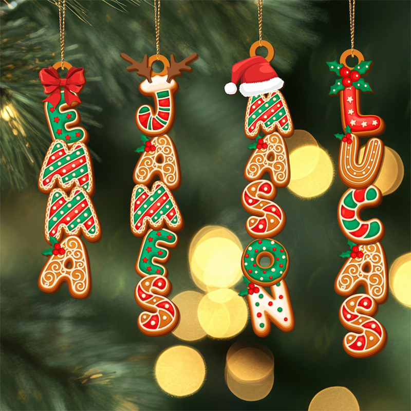 Personalized Gingerbread Alphabet Ornament, Custom Kids Name Christmas Tag