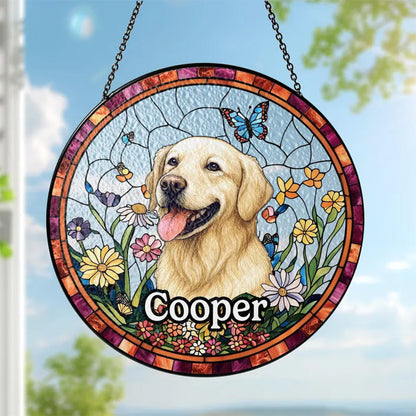 Custom Pet Portrait Stained Glass Suncatcher, Stained Glass Dog Memorial