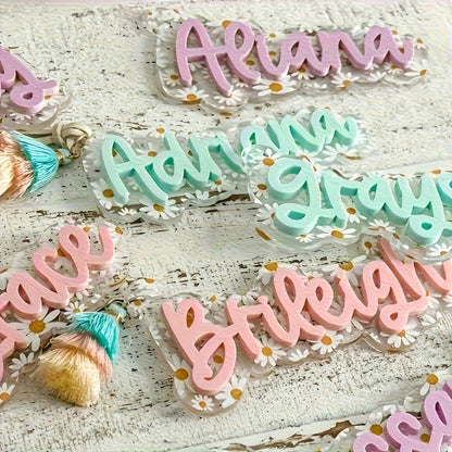 Personalized Floral Keychain for Women - Custom Name in Pastel Pink, Mint, Green, Lavender