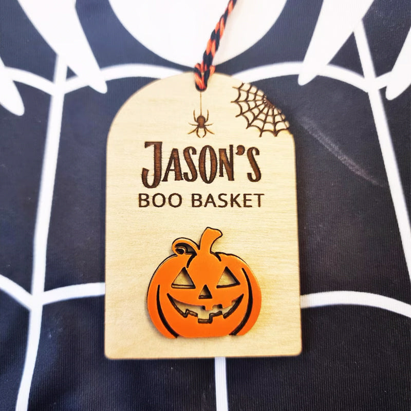 Personalised Boo Basket Tag, Wooden Halloween Gift