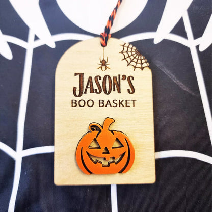 Personalised Boo Basket Tag, Wooden Halloween Gift