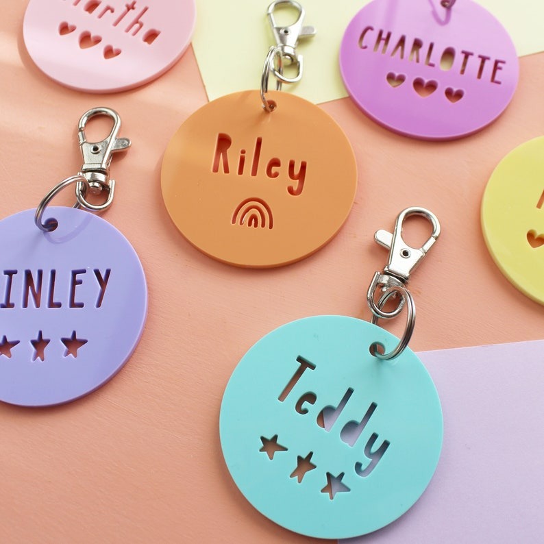 Round Acrylic Personalised Name Keyring Personalised School Bag Tag