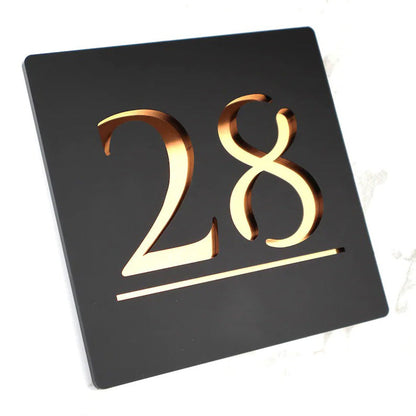 Laser Cut Matt Black & Copper Mirror Floating House Signs Door Number Sign Plaque