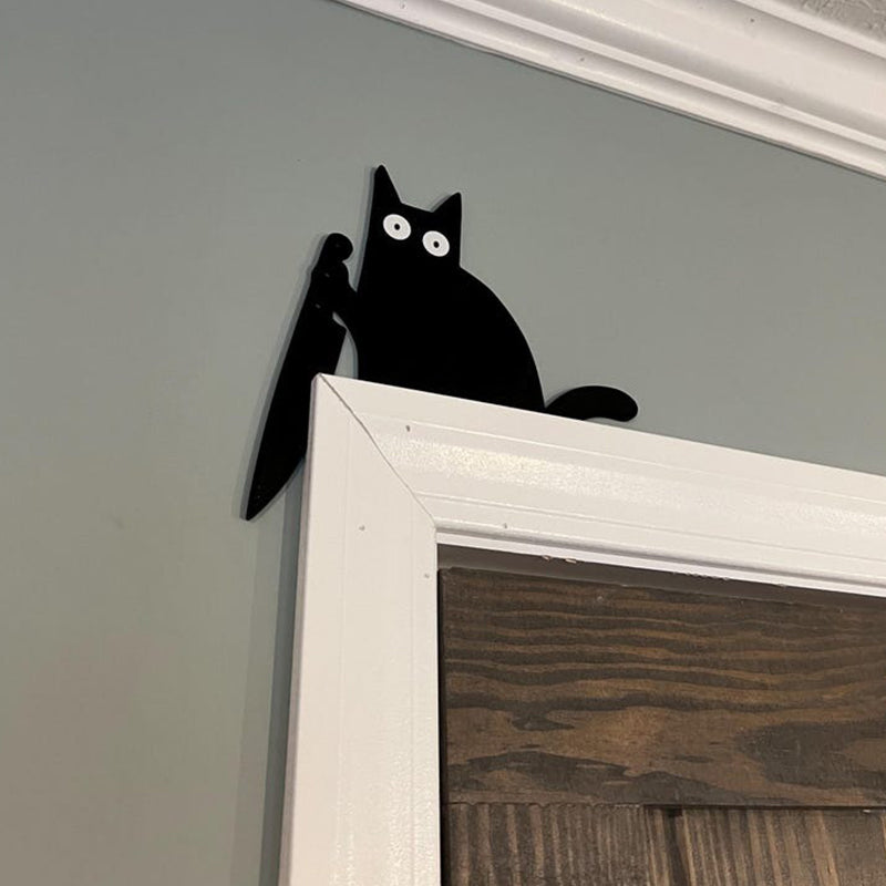 Black Cat Corner Knife Door Frame Decor Halloween Funny Cute