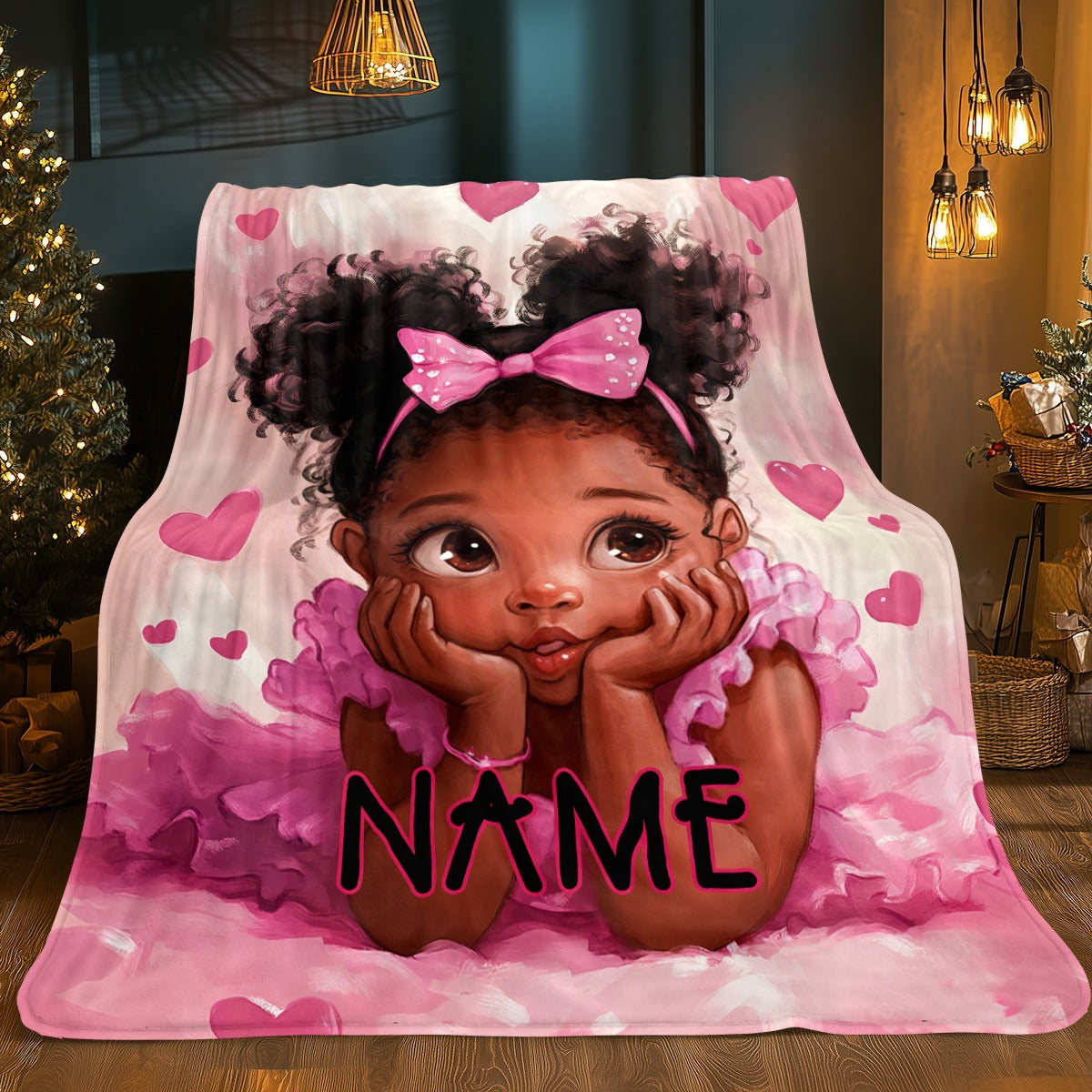 Name/Text Flannel Blanket Cute Girl Bedding Gift (Add Name)