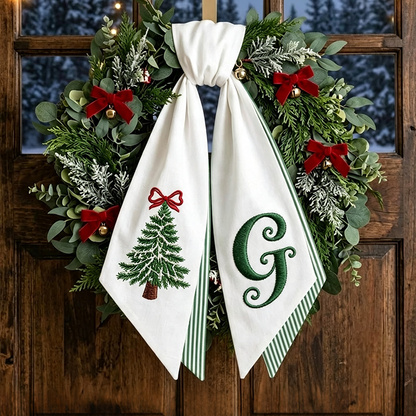 Personalized Christmas Wreath Sash, Custom Christmas Tree Door Bow