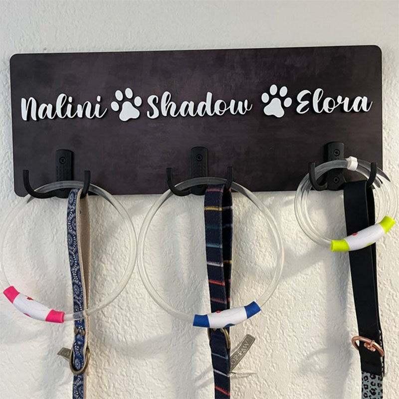 Personalized Dog Wood Leash Holder for 2/ 3 Dogs Raised Paw Name Sign